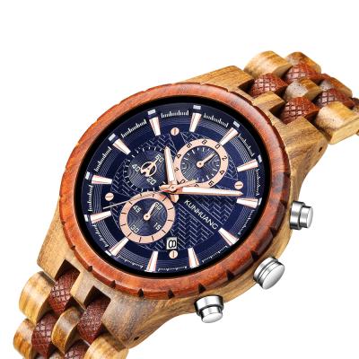 China KUNHUANG Military Chronograph Watch Wooden Top Luxury Chronograph Hands Luminous Men - Watches In All Wood Relogio Masculino for sale