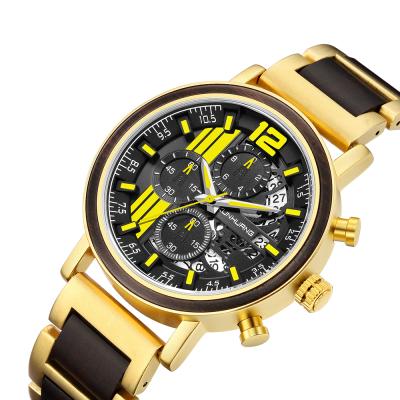 China KUNHUANG Chronograph Watch Relogio Masculino Quartz Watches Men Chronograph Wooden Date Hands Colored Wood Watch for sale