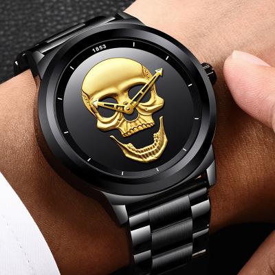 China Top Brand LIGE Water Resistant Cool 3D Skull Punk Men Watch Quartz Luxury Steel Men Watches Waterproof Black Fashion Retro Gold Relogio Clock for sale