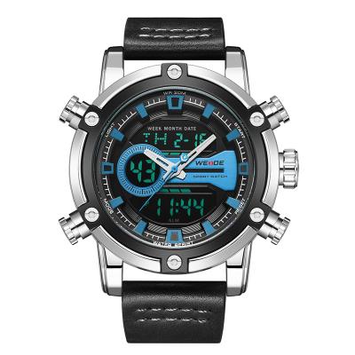 China Luxury Chronograph WEIDE Business Sports Quartz Movement Analog LED Digital Movement Calendar Multiple Time Men's Watch for sale