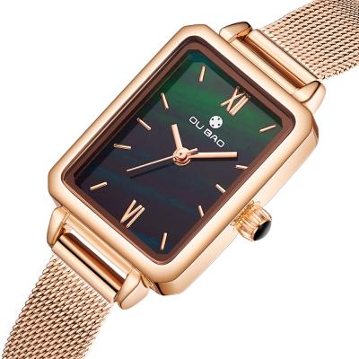 China Waterproof Women Fashion Quartz Watch Strap Green Dial Luxury Women Wristwatches Rose Gold Mesh Ladies Watch Simple for sale