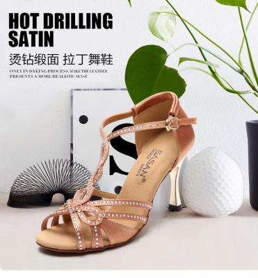 China Wholesale Satin SASAN Woman Latin Tango Dance Shoes Crystal High Heel Salsa Dance Shoes S-122 for sale