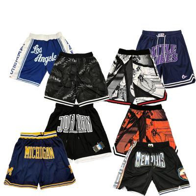 China Wholesale Breathable America USA 30 Teams Breathable Chicago Embroidered Bulls Pocket Basketball Shorts High Quality Men Mesh Shorts for sale