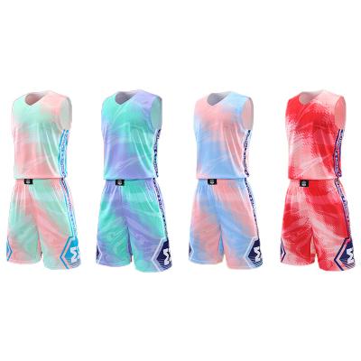 China Customized Micro Mesh Basketball Uniform Set In White Breathable Wholesale Custom Tank Tops Sublimation Best Designs for sale