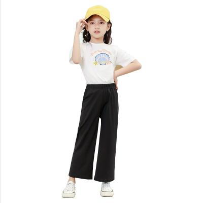 China Color Fade Proof ETong China Factory Girls Summer Wide Leg Pants Kids Teenagers Loose Elastic Waist Straight Tube Trousers Clothing for sale