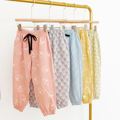 China Color Fade Proof ETong China Factory Boys Girls Summer Casual Harem Pants Children Linen Pantalettes Toddler Kids Home Wear Trousers for sale