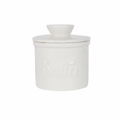 China Hot Sale Viable Amazon Ceramic Color Glazed Butter Jug With Logo Embossed Ceramic Butter Dish Customized By Lid On Jug Pot for sale