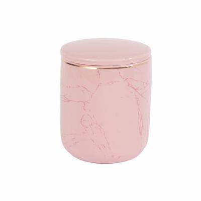 China Home Decoration Shiny Pink Unique 14oz Candle Jar With Lid Empty Cup Candle Cup Custom Logo Luxury Marble Ceramic Gold Jar With Cover for sale