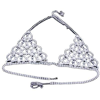 China Luxury Shiny Rhinestone Heart Crytal Bikini Body Chain Harness For Women Lingerie Chain Bling Rhinestone Bra And Thong Set Sexy Jewelry for sale