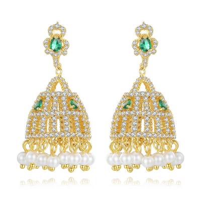 China Luxury Ethnic Style Indian Bling Indian Jhumka Flower Tassel Drop Earrings For Women Fashion Jewelry Wedding Party Brincos Christmas Gifts for sale