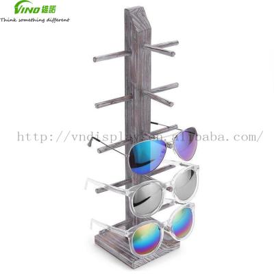 China Sunglasses Countertop Stands Rustic Burnt Wood Sunglasses Display Rack, Sunglasses Stand Holder for Glass Shop Sunglasses Display Rack for sale