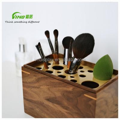 China Handmade high end and luxury walnut and brass box with acrylic dustproof shell case for makeup brush storage or display, best gift for sale