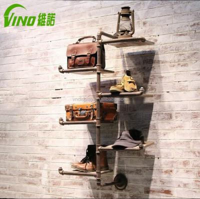 China Black iron pipe wall shelf women's shoe and bag collection shelf for displaying jeans for sale