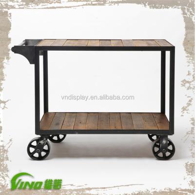 China Four coats with weathered white paint wooden display cart with wheels for sale