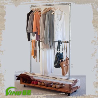 China Excellent workmanship retro metal rack for clothes with wheels, rack hanger rack, shoe and coat storage for sale