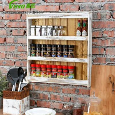 China White Washed Kitchen Spice Rack Minimalist Farmhouse Style Organizer Spice Rack And Brown Wooden Spice Rack for sale