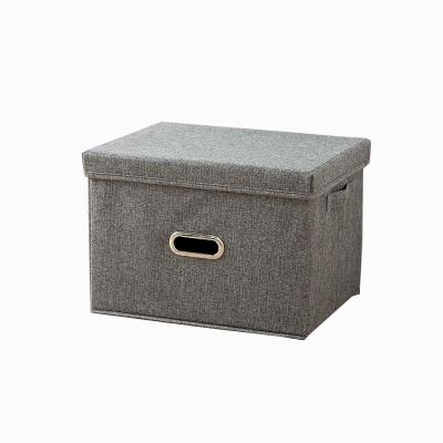 China Viable Cotton Canvas Folding Storage Box With Lid Wardrobe Drawer Type Clothes Box Household Storage Box for sale