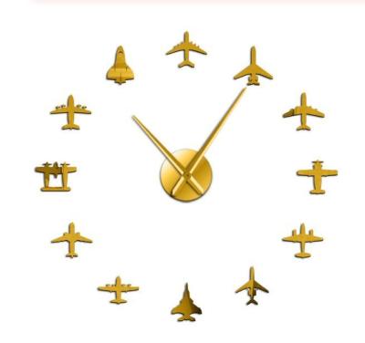 China Europe Flying Flat Fighter Wall Clock DIY Large Modern Acrylic Mirror Effect Clock Sticker Home Decoration for sale