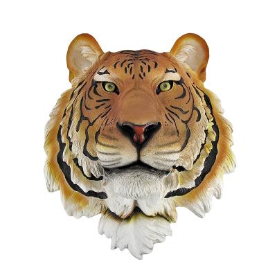 China Vivid Europe Art Resin Bengal Tiger Head Mount Wall Statue Bust Hanging Decor for sale