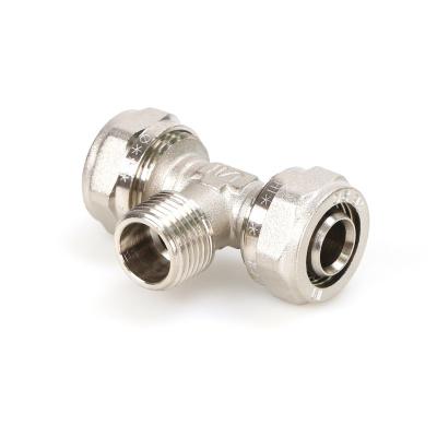 China Compression fittings in brass for gas and water pe pipes --Male tee round for sale