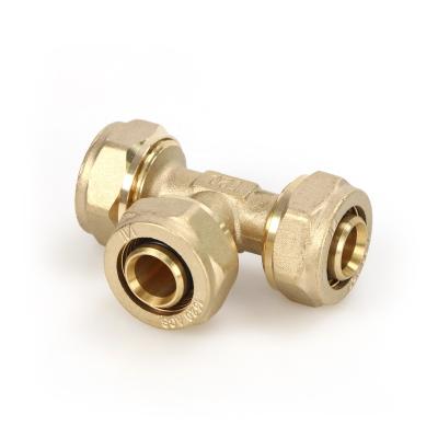 China Compression fittings in brass for gas pex pipes --Round tee for sale