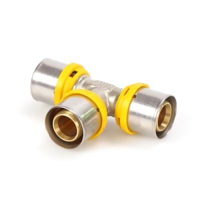 China Brass Equal Tee Press Fittings For Multilayer Pex Gas Pipe With Watermark/Acs/Wras/Skz/Aenor Certificate Equal for sale