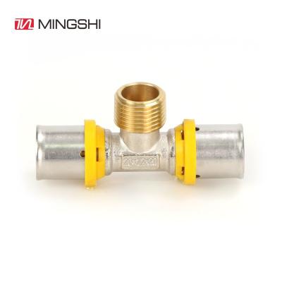 China Brass Nickel Plating / Brass Material Male Press Tee Brass Fittings For Pex-Al-Pex Pipe Type Th for sale