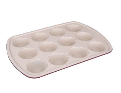 China 12 Cup Disposable Healthy Ceramic Coated Bun Pan Cupcake Baking Pan for sale