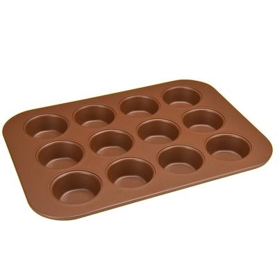 China Sustainable 12cup Muffin Making Pan Bakeware Round Muffin Mold Dishwasher Safe And Oven Safe Heavy Duty Carbon Steel Customized Bake Color for sale