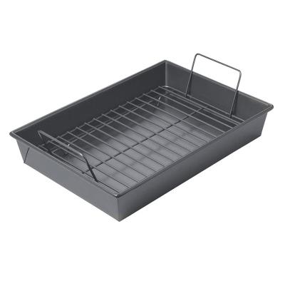 China Sustainable 10x13in Deep Roast Pan With Rack Nonstick Roasting Pan With Rack Meat&Turkey Rotisserie for sale