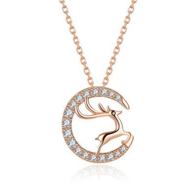 China 925 Sterling Silver Necklace Clavicle Chain Romantic Elks Plated 14k Gold Diamond Necklace Female Necklace for sale