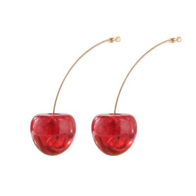 China Korea Hot Selling Cute Cherries Dried Flower Earrings Resin Fruit Cute Cherry Earring Girl Sweet Fruit Earrings for sale