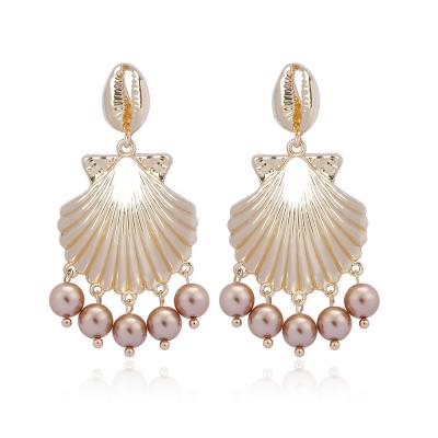 China Fashion Romantic Baroque Conch Pearl Dangle Earrings Shell Allergy Proof Earring For Women for sale