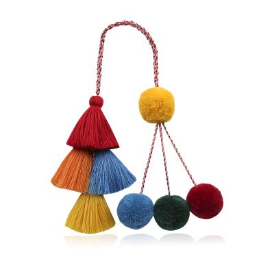 China Cute Promotion Gift Bohemia Handcrafted Weaving Tassels Chat Ball Bag Pendant Key Chain For Women for sale