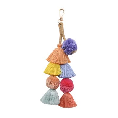 China Promotion Gift Bohemian Women Bag Accessories Earrings Fashion 4 Layered Tassel Pom Pom Earrings for sale