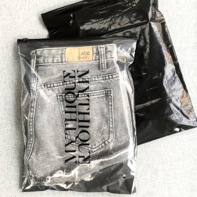 China BIODEGRADABLE Plastic Zip Lock Tote Bag With Logo Custom Printing Transparent PE Zipper Bag Clothing Packing Black Color Zip Lock Bag for sale