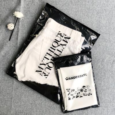 China BIODEGRADABLE Clear Plastic Zipper Bag With Logo Custom Printing Clothing Packaging Black Color Tote Bag With Zipper for sale