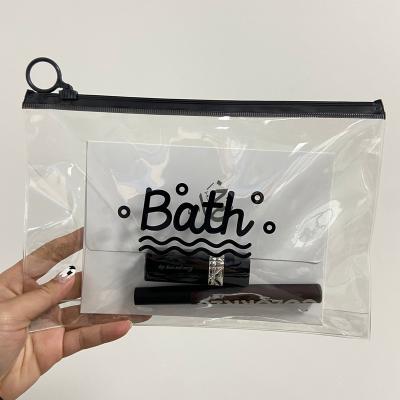 China Hot Selling Moisture Proof Custom Sized Copy Your Own Logo Women's Makeup Bag With Transparent PVC Zipper Bag for sale