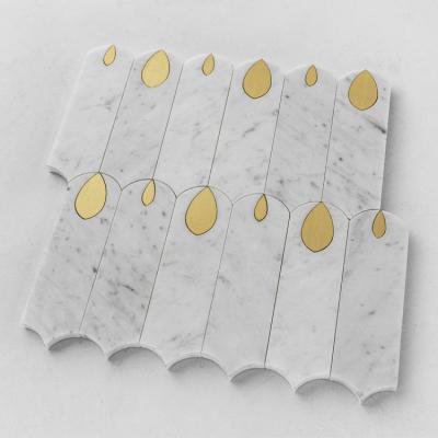 China Modern irregular waterjet marble tile marquetry brass mosaic tile for kitchen backsplash wall tile and bathroom for sale