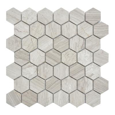 China Gray Wooden Parquet 48mm*48mm Hexagon Marble Mosaic For Bathroom for sale