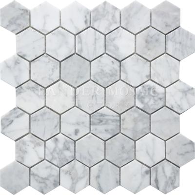 China White Marble Flooring Bianco Carrara Hexagon Marble Mosaic for sale