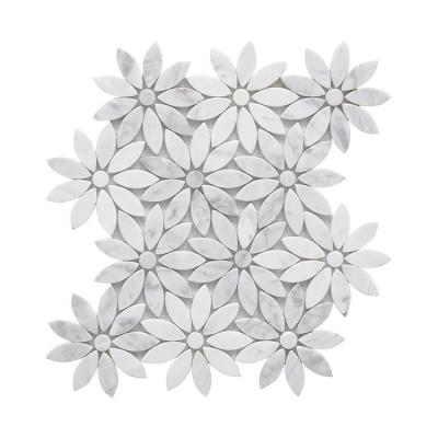 China White Marble Flower Shape Slab New Parquet Carrara Mosaic Design for sale