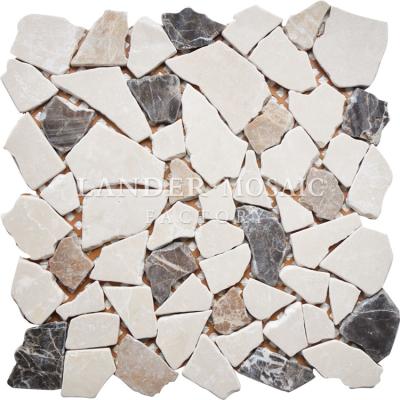 China Parquet crema marfil emperador light and dark marble mosaic pebble stone mosaic slab for floor and swimming pool for sale