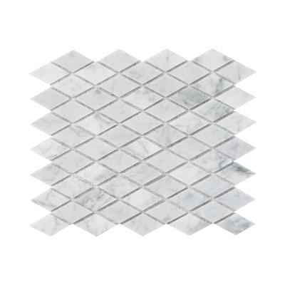 China Parquet carrera diamond kerve kitchen backsplash wall bathroom floor white marble mosaic slab for sale