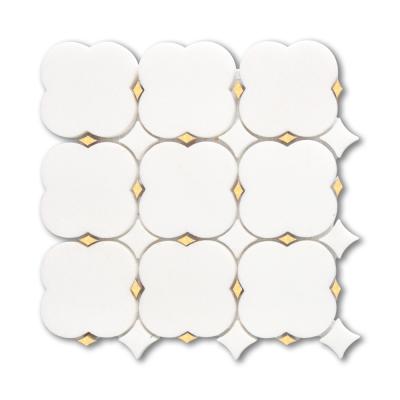 China Metal White Creative Irregular Diamond Parquet Backsplash Slabs Waterjet Marble Stone Mosaic for sale