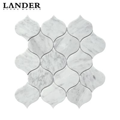 China Parquet lantern bianco carrara marble waterjet mosaic slab for bathroom for sale