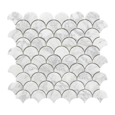 China Parquet Italian Bianco Carrara White Marble Fish Scale Mosaic Slab for sale