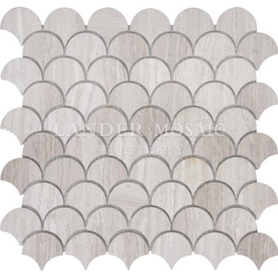 China Parquet Foshan Polished Fish Scale Mosaic Marble Bathroom Floor Tile for sale