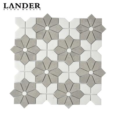 China Parquet Flower Thassos Waterjet Mosaic Stone Mosaic Tile Bathroom Wall Slabs for sale