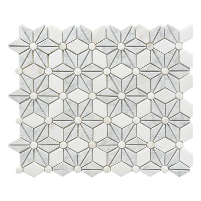 China White and Bianco Carrara Flower Mosaic Marble Parquet Color Mixed Crystal Slab for sale